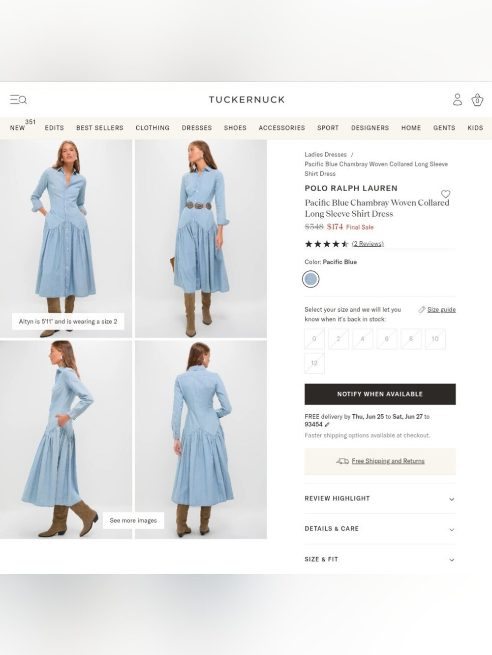 NWT Polo Ralph Lauren Cotton-Linen Chambray Midi in Pacific Blue Shirt Dress 4 - Picture 14 of 14